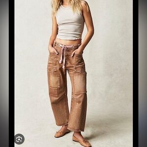 Free People Brown Jeans with Pink Accents